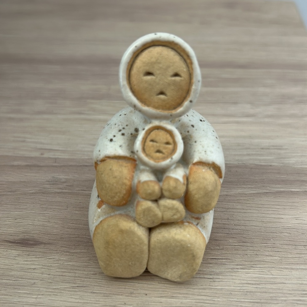 Vintage art pottery piece "Mother & Baby" Inuit figurine created by Betti Bouman